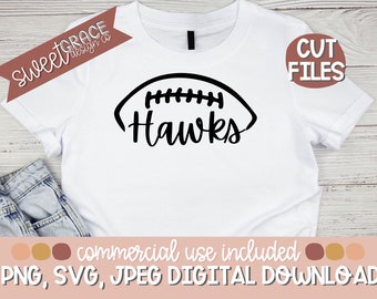 Hawks Svg, Football Hawks High School Svg. T-Shirt Design für Hawks Team, Hawks Football Shirt Design, Png