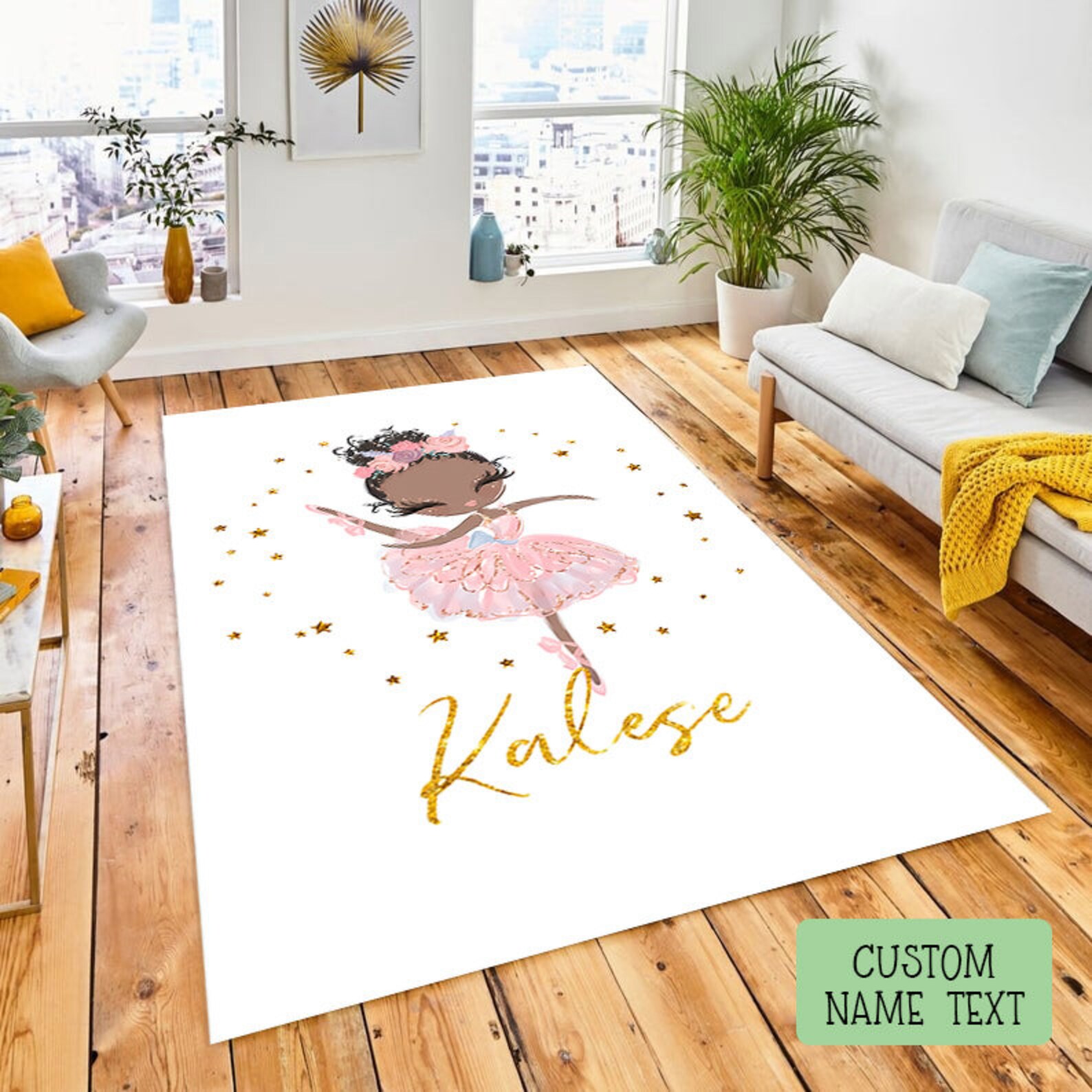 Ballerina Black Girl Custom Name Rug Area Soft Rugs Bedroom Etsy