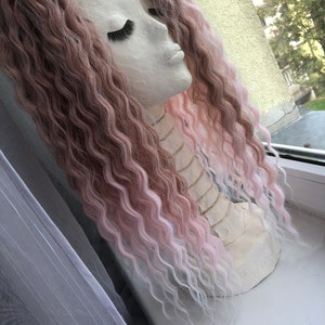 Brown pink white ombre dreads, DE wave dreads, Curly dreads, Crochet dreads