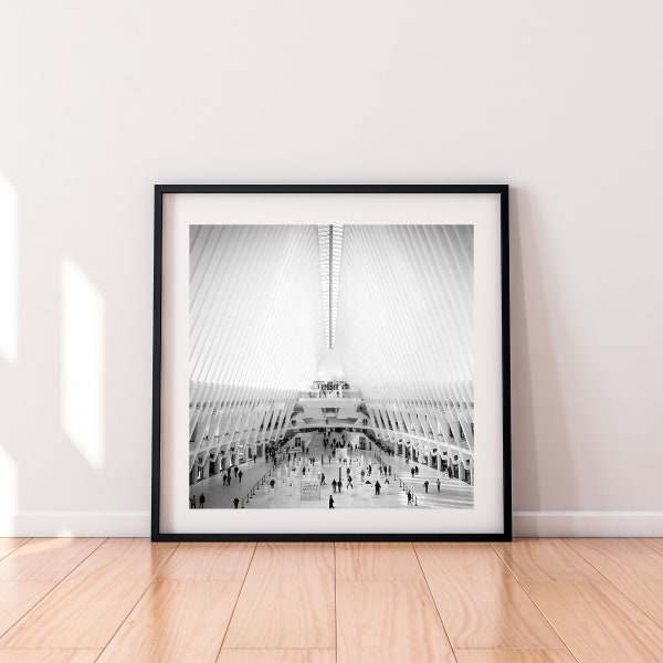 New York Wall Art | Im Inneren der Oculus | World Trade Center | Quadratischer Druck | Schwarz weiß | Original Fotografie Druck | Wohndekoration