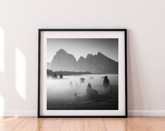 Dolomites Wall Art | Alpe Di Siusi | Seiser Alm | Square Print | Black and White | Original Photography Print | Home Decor