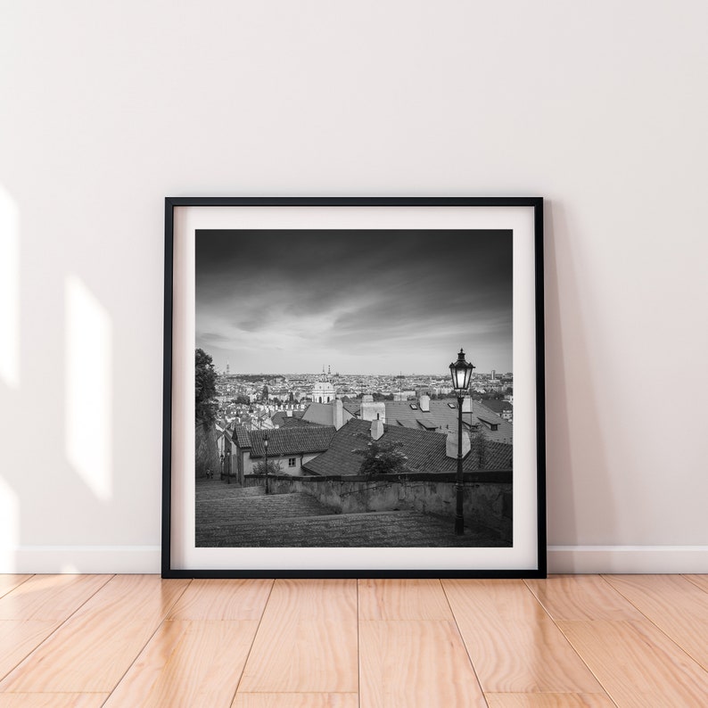 Prague Wall Art Prague City View Square Print Black and Etsy
