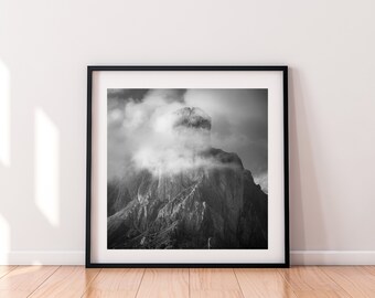 Dolomites Wall Art | Clouds On Giau Pass | Square Print | Black and White | Original Photography Print | Home Decor