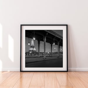 Paris Wandkunst | Bir-Hakeim-Brücke | Quadratischer Druck | Schwarz weiß | Original Fotografie Druck | Wohndekoration