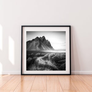 Iceland Wall Art | Vestrahorn Mountain | Square Print | Black and White | Original Photography Print | Home Decor