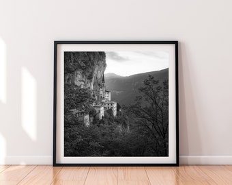 Italy Wall Art | Madonna Della Corona | Lago di Garda | Square Print | Black and White | Original Photography Print | Home Decor