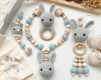 Cadena de cochecito cadena de chupete con nombre Maxicosi colgante sonajero conjunto personalizado/regalo de nacimiento individual baby shower baby shower