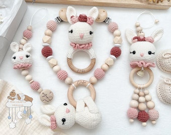 Cadena de cochecito cadena de chupete con nombre Maxicosi colgante sonajero conjunto personalizado/regalo de nacimiento individual baby shower baby shower