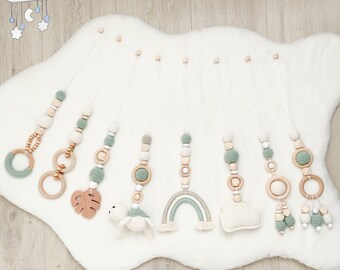 Süße Schildkröte Mint Sparset Babygymanhänger Amigurumi Montessori Bio Naturholz reine Baumwolle Makramee Boho Nordic