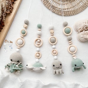 Jellyfish Octopus Whale Turtle Natural Tones Set Baby Gym Birth Gift Baptism Mother&#39;s Gift Baby Shower Play Arch Pendant Handmade