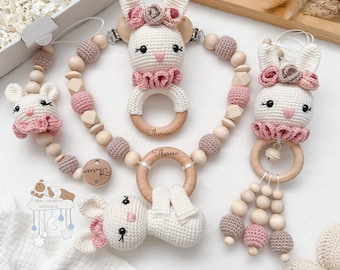 Cadena de cochecito cadena de chupete con nombre Maxicosi colgante sonajero conjunto personalizado/regalo de nacimiento individual baby shower baby shower