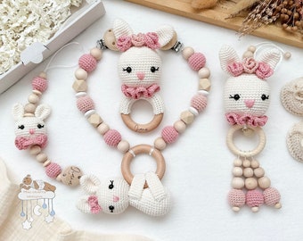 Cadena de cochecito cadena de chupete con nombre Maxicosi colgante sonajero conjunto personalizado/regalo de nacimiento individual baby shower baby shower