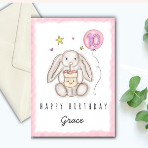 Carte d'anniversaire inspirée du lapin Jellycat, carte d'anniversaire, personnalisée