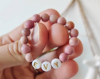 Pink Custom Baby Bracelet-personalized Bracelet, Custom Name Bracelet, pink bead Bracelet-Rhodonite Bracelet- Girl twin bracelets