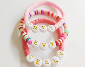 Girls Name Bracelets, Kids Back to School Name Jewelry, Heishi Bead Kids bracelets, Cool Kids Jewelry, Colorful Bracelets for kids, Girls
