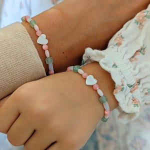 Mommy and Me Pearl Heart Bracelets, 14k Gold Filled, Baby Shower Gift