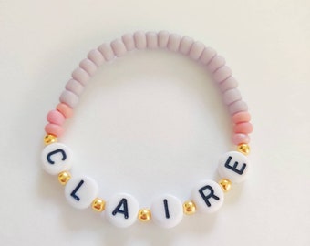 Custom Baby Bracelet-personalized Bracelet, Custom Name Bracelet, pink bead Bracelet, Girl twin bracelets Gold baby name bracelet, twin gift