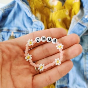 Daisy Baby Girl Bracelet, Ditzy Daisy Bracelet, Floral Name Bracelet, Baby Girl Sunflower Bracelet, Toddler flower bead bracelet, Girls image 3