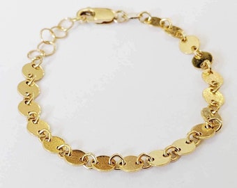 Round Disc Bracelet, Sequin Style Gold filled bracelet, 14k, Non Tarnish, Gold Chain Bracelet, twin bracelets, Mothers day gift