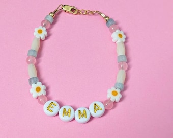 Daisy Girl bead Bracelet Girl Daisy Bracelet Floral Name Bracelet Custom kids floral Bracelet Toddler daisy bracelet kids fashion jewelry