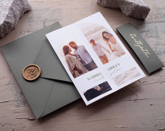 Photo Wedding Invitation, Folded Arch Shaped Wedding Invite with Timeline, Wedding Invite with QR Code RSVP and Details, All in One Invite