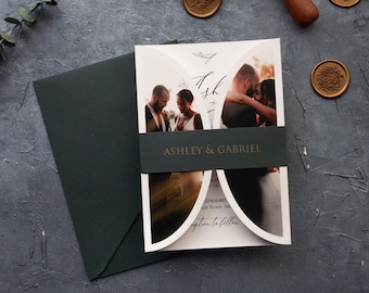 Wedding Invitation with Photo, Folded Wedding Invite, Modern Invitation Set, Wedding Invitation with QR Code RSVP and Details, All in One