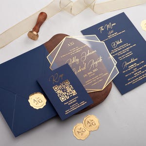 Hochzeitseinladung, Marineblau und Gold Acryl einladen, Marineblaue Hochzeitskarte, Marineblaue Hochzeitseinladung, Goldfolie gedruckt Hochzeitseinladung