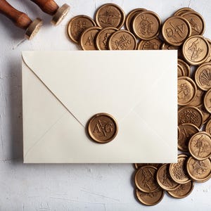 Sello de lacre personalizado, sello autoadhesivo para sobres hecho a mano, monograma de lacre personalizado con iniciales