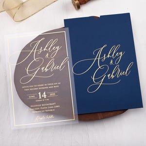 Navy Blue and Gold Acrylic Wedding Invitation, Personalized Wedding Invite, Gold Foil Printed Acrylic Wedding Invitations, Navy Blue Invite