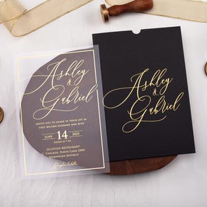 Black and Gold Acrylic Wedding Invitation, Personalized Wedding Invite, Gold Foil Printed Acrylic Wedding Invitations, Black Invite