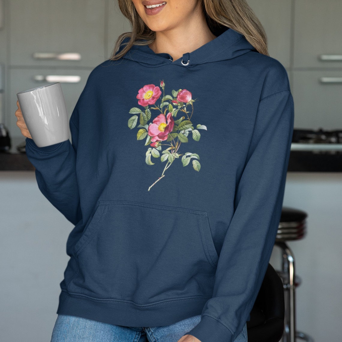 Pink Rose Flower Hoodie Botanical Vintage Hoodie Flower Etsy