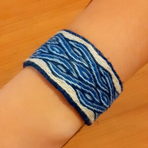 Bracelet Birka double bleu, tissage aux tablettes, en lin , tissé à la main