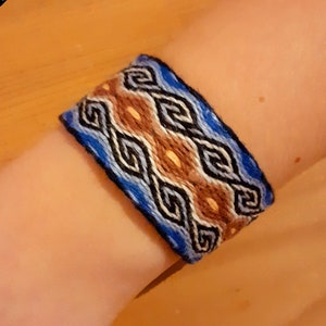 Bracelet Kivrim double bleu, tissage aux tablettes, en lin , tissé à la main