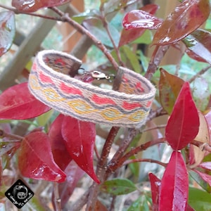 Bracelet Nature automne, tissage aux tablettes, en lin , tissé à la main