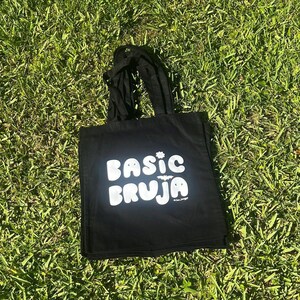 Basic Bruja Black Cotton Tote Bag – Lightweight Reusable 15" W x 16" H Shopping Bag