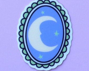 Crescent Moon Sticker: Celestial Scalloped Vinyl Decal