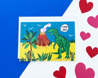T-Rex Mother's Day card, dinosaur mothers day, I lava you, dinosaur volcano card, funny dinosaur, roarsome birthday