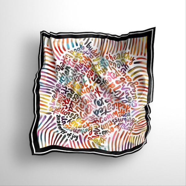 Custom words silk scarf | Personalized custom Christmas holiday wedding birthday gift for couple mom sister friend | Story gratitude print