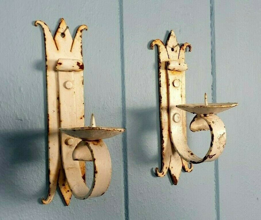 Vintage Wrought Metal Candle Sconces Etsy