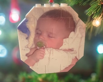 Custom Photo Christmas Ornament, LEGO Compatible Building Block Puzzle