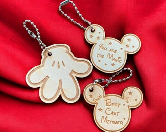 Cast Member Appreciation Keychain: Engraved Wooden Mickey Ears, Thank You Gift