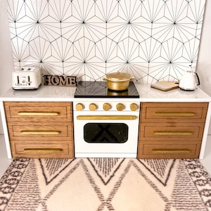 Modern Dollhouse Kitchen Stove Lower Cabinet. 1:12 scale. Cherry Finish STOVE CABINET with Oven ONLY. Hood Not Included.