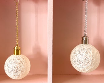 Modern Dollhouse 40mm String Cotton Ball Sphere LED Light. Gold or Silver. 1/12 scale. Bright White or Warm White light. White or Black.