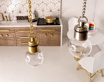 Modern Dollhouse Globe Pendant Light. Gold or Silver. LED Battery operated light. 1/12 scale. Magnetic Connector.