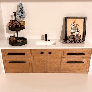Modern Dollhouse Kitchen Sink Lower Cabinet. Cherry finish. 1/12 scale. SINK CABINET ONLY. No Hood