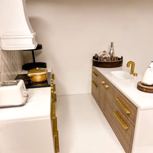 Modern Dollhouse Kitchen Sink Lower Cabinets. Walnut finish. 1/12 scale. SINK CABINETS ONLY. No Hood.