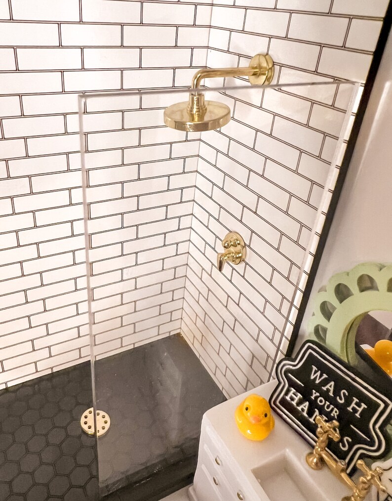 Modern Dollhouse DIY Shower KIT ONLY. Black and White Tiles. Etsy