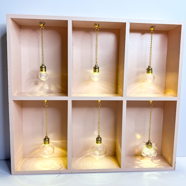 Modern Dollhouse Chain Style Globe Pendant Light. Gold or Silver. 1/12 and 1/6 scale. Magnetic Connector. Bright White or Warm White light.