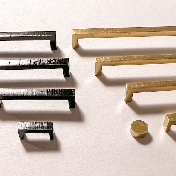 Modern Dollhouse Cabinet Hardware. Cabinet Pulls or Knobs. 1/12 scale. Gold, Black, Unpainted Wood.