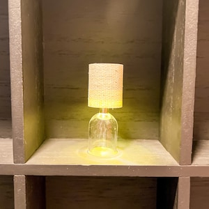Modern Dollhouse Glass Lamp #2 with Canvas Shade. 1/12 scale. Functional Miniature Bright White or Warm White light.
